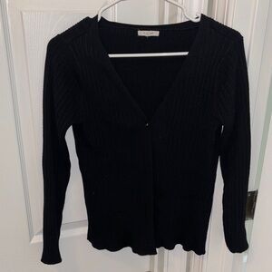 Women's Ribbed Black Cardigan Sweater